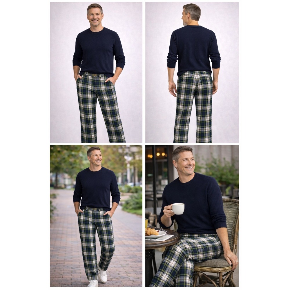 Vintage 70s‎ Action Ease By Lord Jeff Plaid Wool Trousers Mens 34 Navy Green